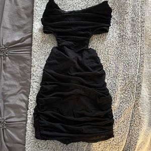 Strapless black corset cutout mini dress